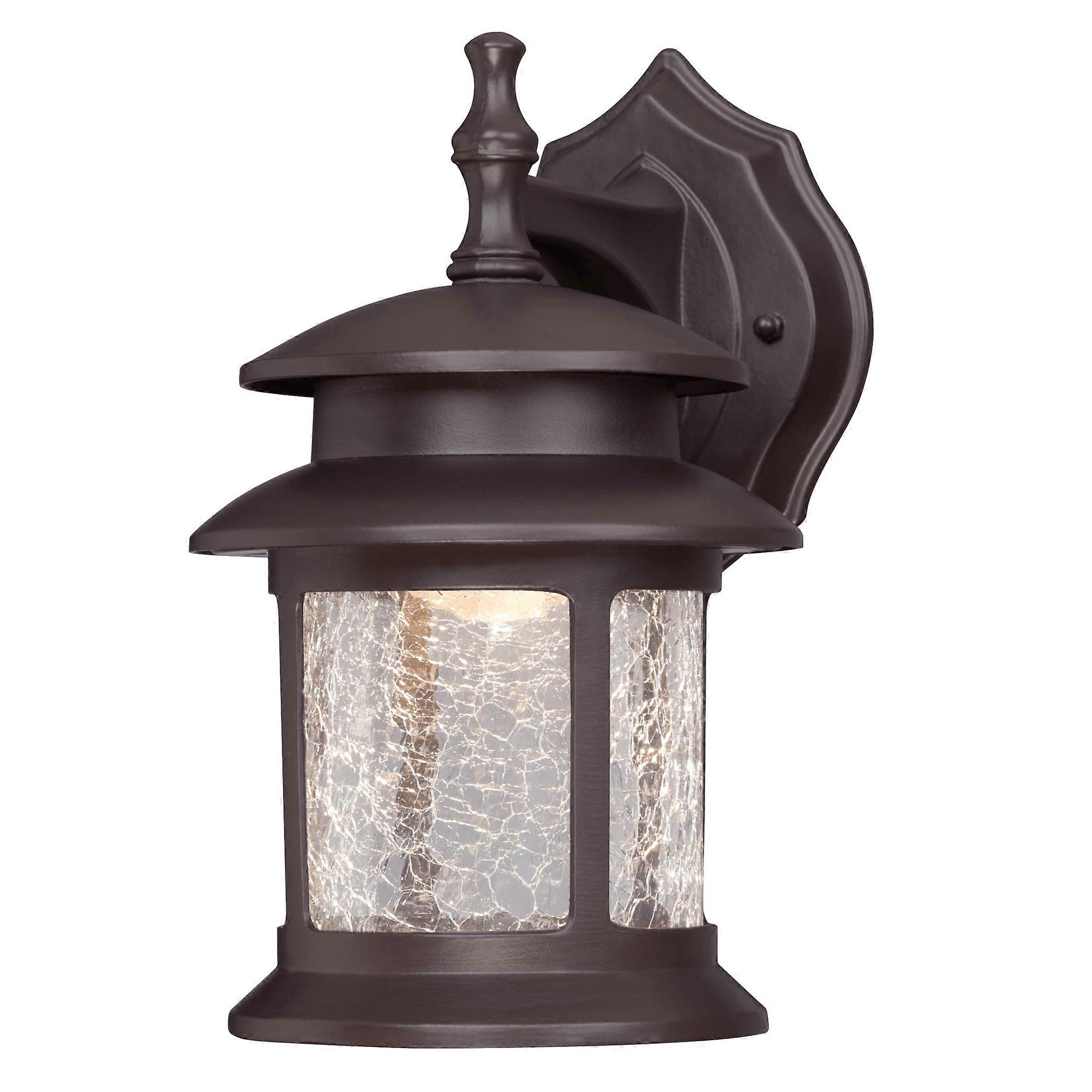 Dimmable LED Wall Light Lantern Bronze / Crackle Glass