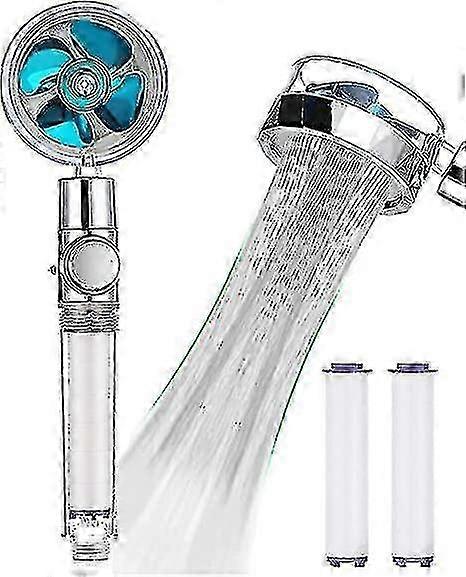 Turbocharged Handheld Shower Head, Propeller Driven, High Pressure Water Saving, Pause Button, 360 Rotating