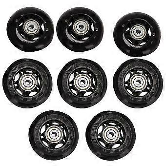 64mm Inline Skate Wheels 8 Pack with Bearings 82A PU Black for Kids Luggage Indoor Roller Skating