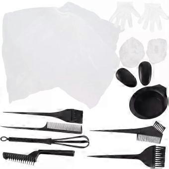 12pcs Hair Dyeing Tool Kit Plastic Hair Colouring Set with Comfortable Bristles Black for Salon Highlights