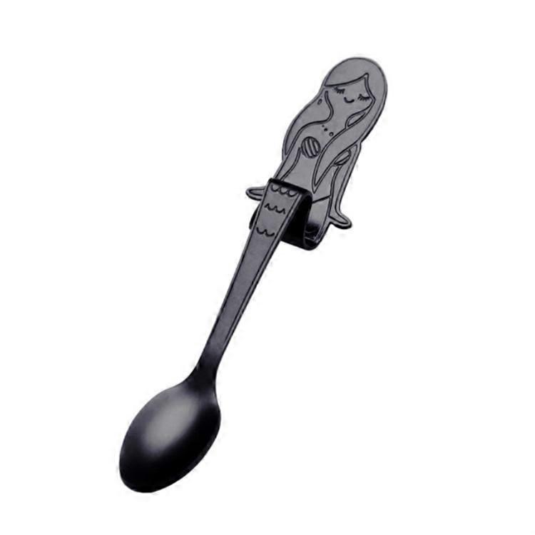 Creative Coffee Spoon Mermaid Shape Handle Spoons Black