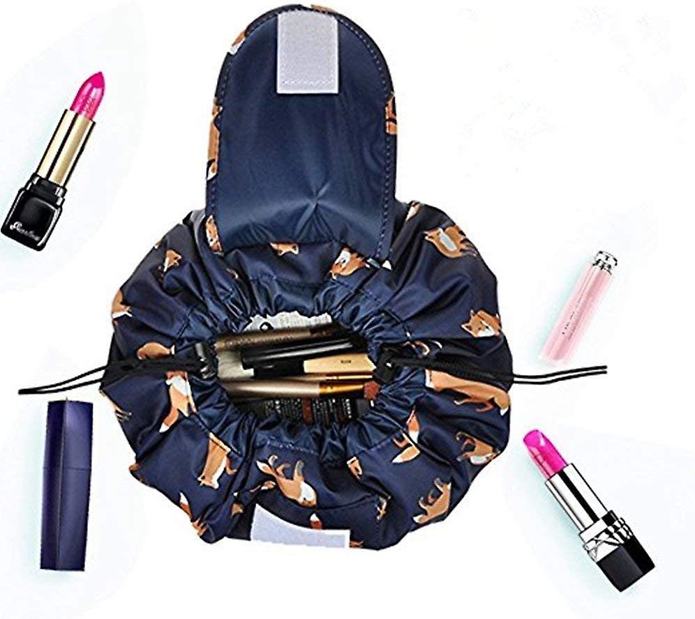 Drawstring Makeup Bag,Cosmetic Bag,One-Step Toiletry Organizer, Cosmetic Pouch for Lazy Ladies Darkblue