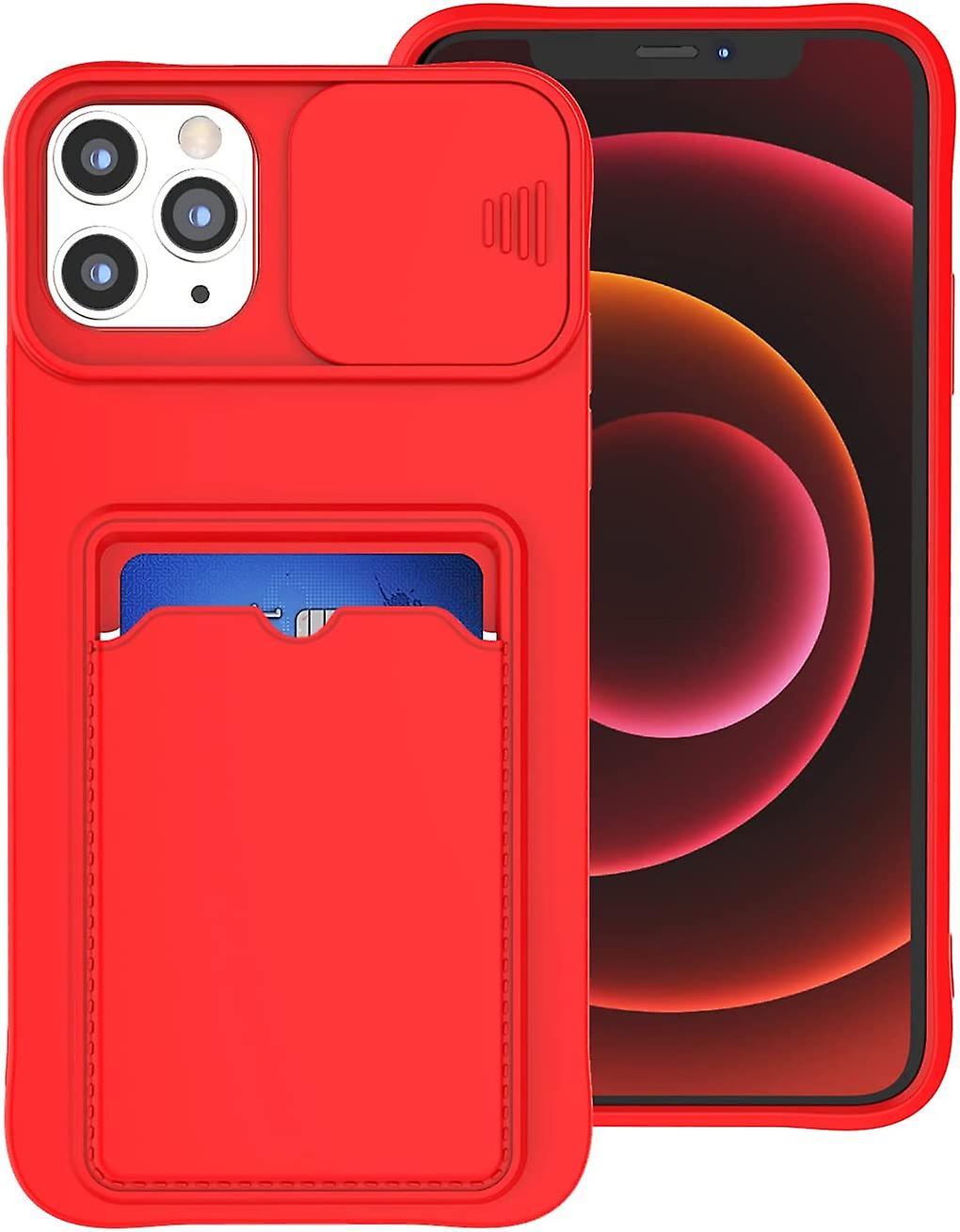 iPhone 11 Pro Max Case with Card Holder Soft Liquid Silicon Scratch-Resistant Camera Cover Slide Lens Protective Case for iPhone 11 Pro Max (Red) Red 