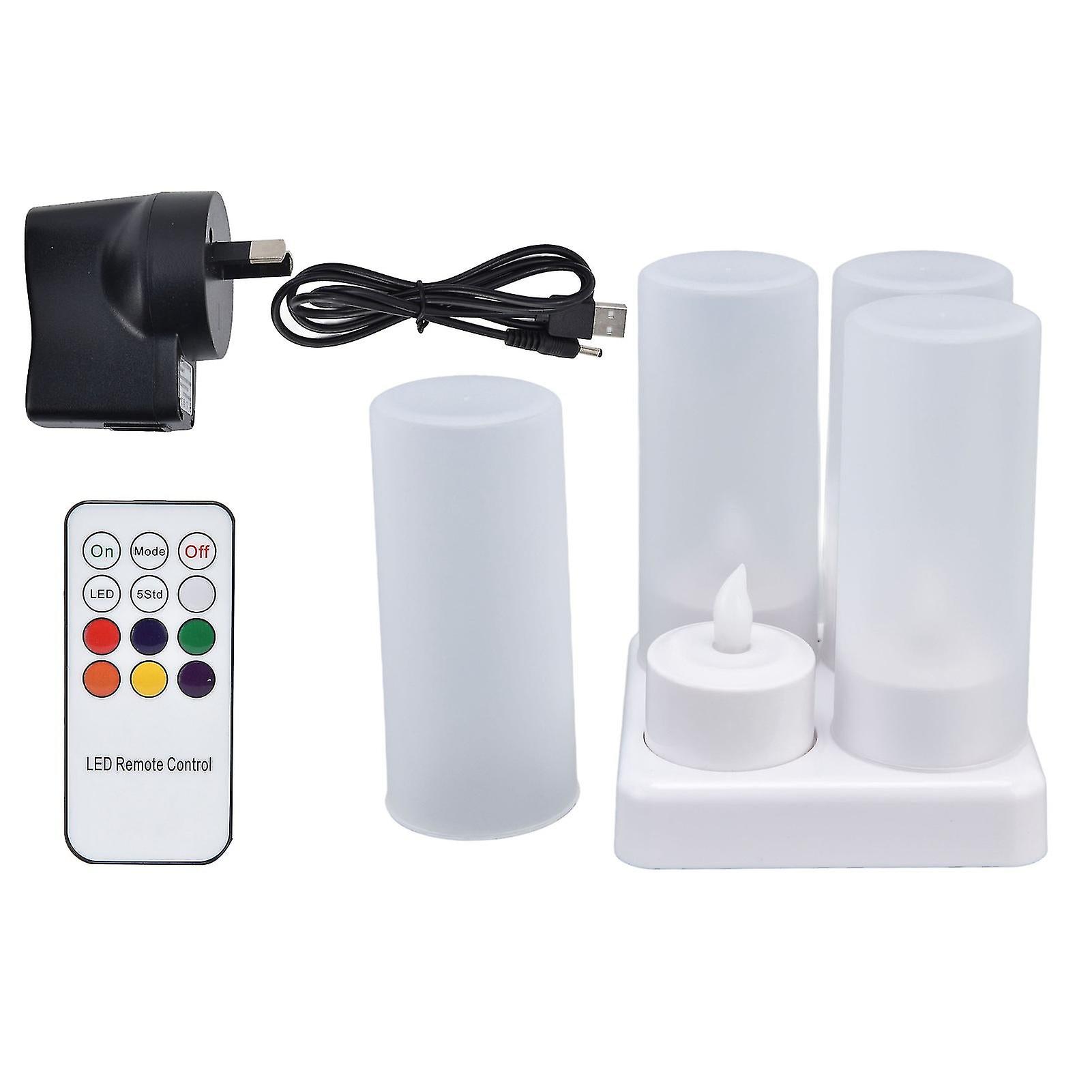 Rechargeable Led Flickering Flameless Candles Colorful Tea Light With Remote Control And Charging Base For Parties 100240vau Plug
