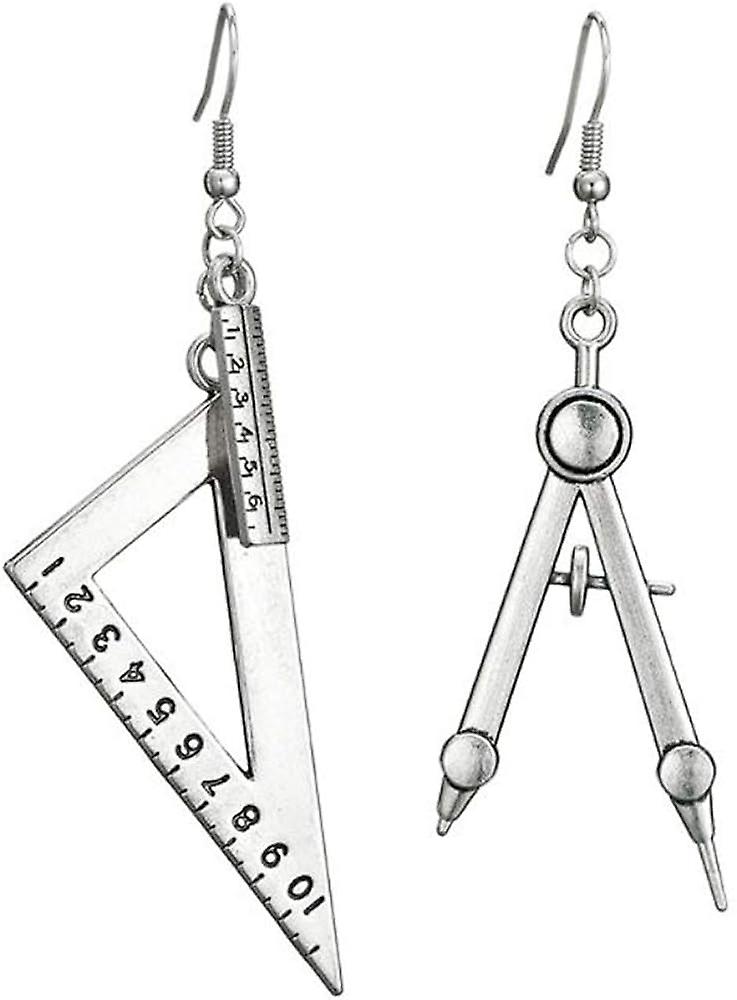 Heytea Unique Asymmetrical Math Compass Triangle Ruler Students Dangle Earrings Math Teacher Jewelry