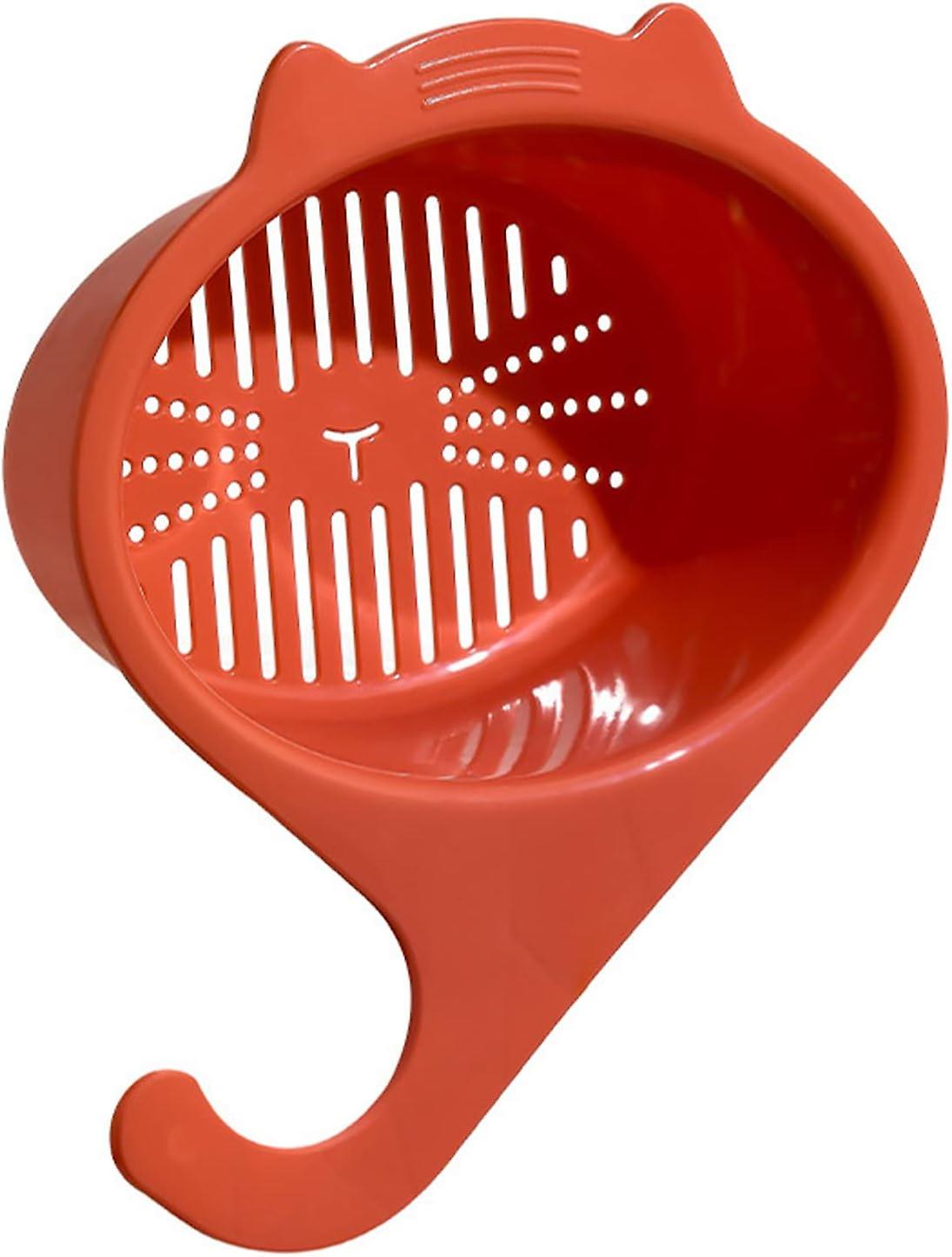 Kitchen Sink Strainers Baskets,Multi-Functional Hanging Kitchen Sink Strainer,Sink Strainers Basket with Hook for Cleaning (Orange)