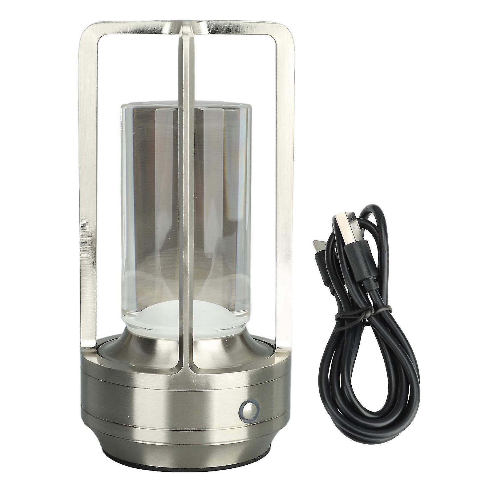 Wireless Table Lamp, 3 Colors, Dimmable, LED, Rechargeable, Touch, Bedside Lamp, Silver