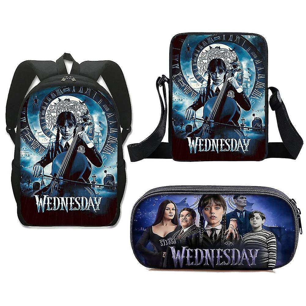 3-osainen setti Wednesday Adams koululaukku Reppu + kynälaukku +pieni laukku Set korkea laatu