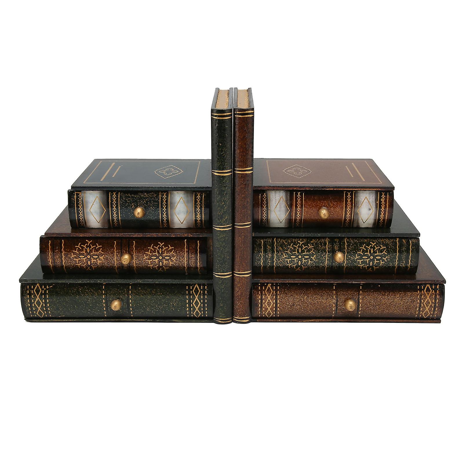 Bookends Retro Style Shelves Book Ends Books Support Stand with Drawers Home Decoration