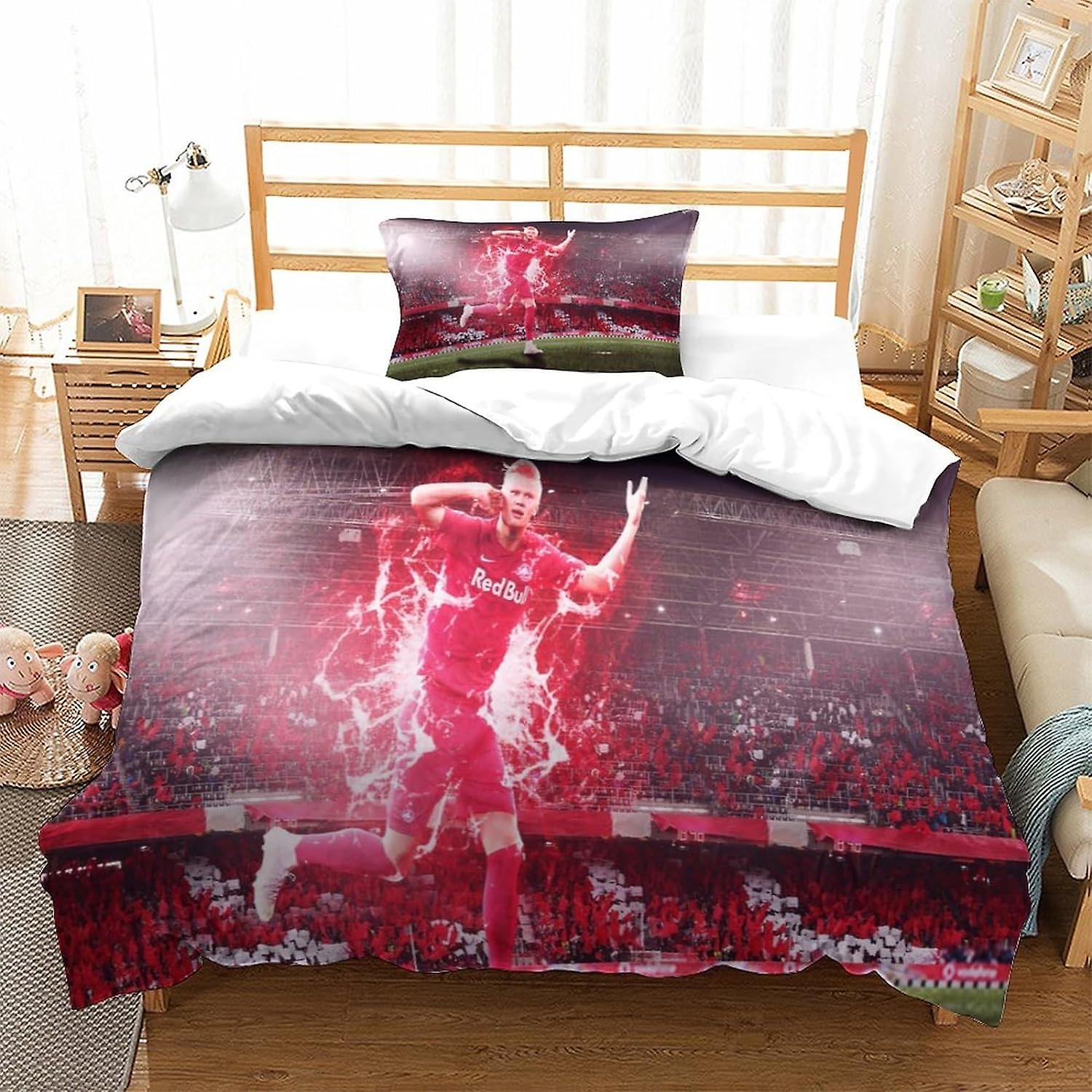 PGtaa 3D Erling Haaland Påslakan Set Fotboll Superstar Sängkläder Lätt Täcke Täcke Med Dragkedja Stängning För Barn Tonåringar Vuxna Sängkläder Decro (2P