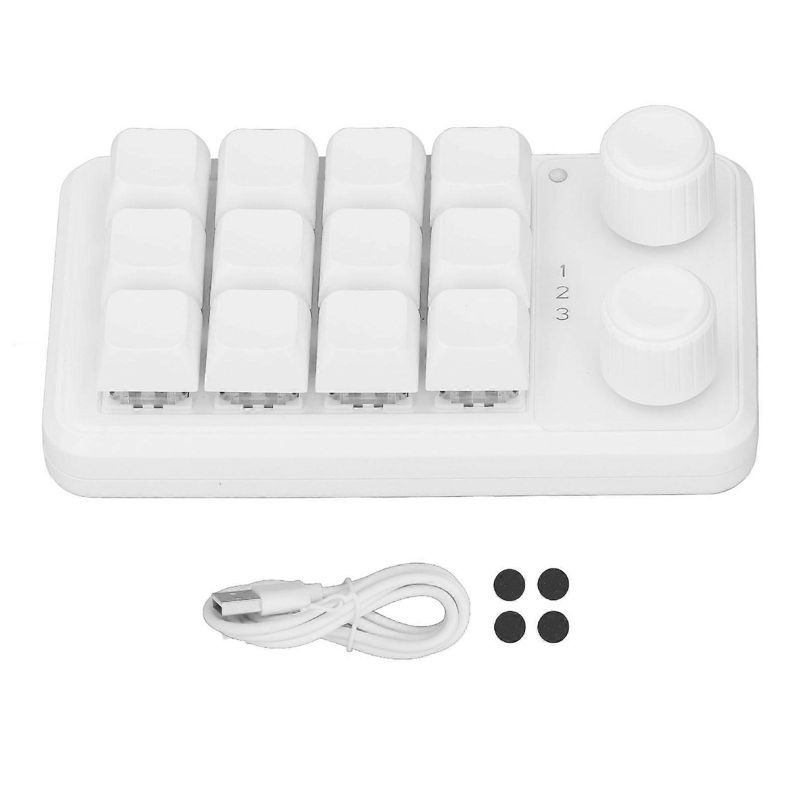12 Key Mechanical Keyboard 2 Knobs 3 Modes Programmable Blue Switch Keypad for Gaming Office Music White