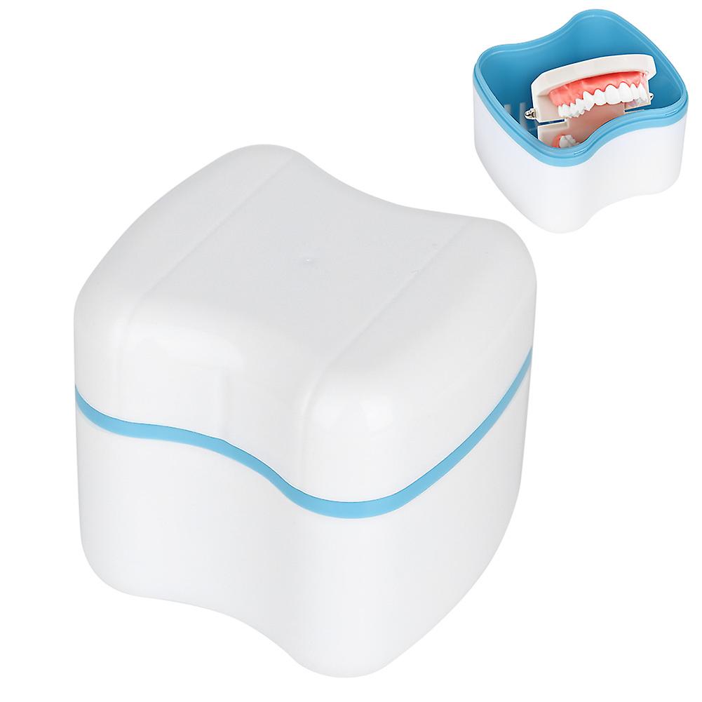 Denture Storage Box Case with Filter Screen 8.5x7x8cm Blue