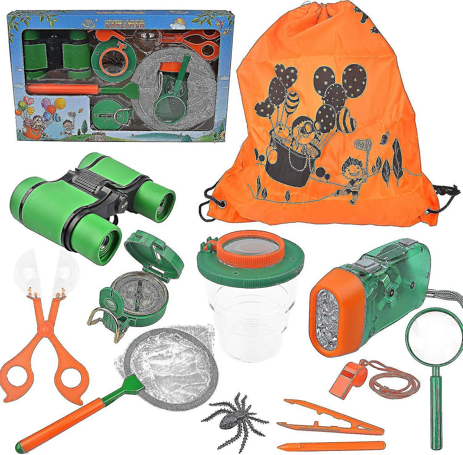 Açık Explorer Kiti ve Bug Catcher Seti Dürbün, El Feneri, Pusula, Büyüteç, Kelebek Net Ve Sırt Çantası 3-12 Yaş Erkek Kız Için