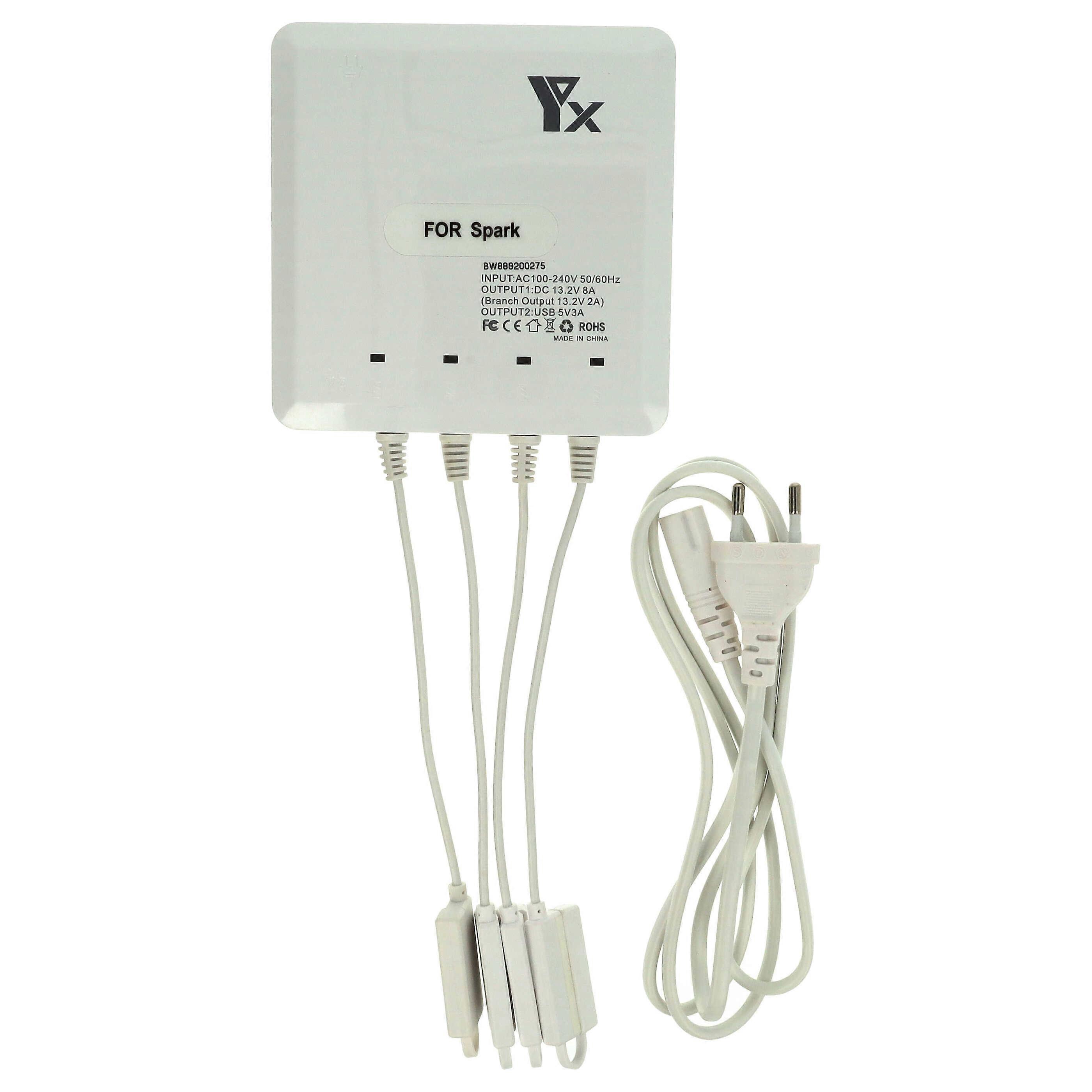 Chargeur à 4 compartiments vhbw compatible avec la batterie DJI Spark Drone, la télécommande, le smartphone pour drone (chargeur multi-batteries 6 en 1)