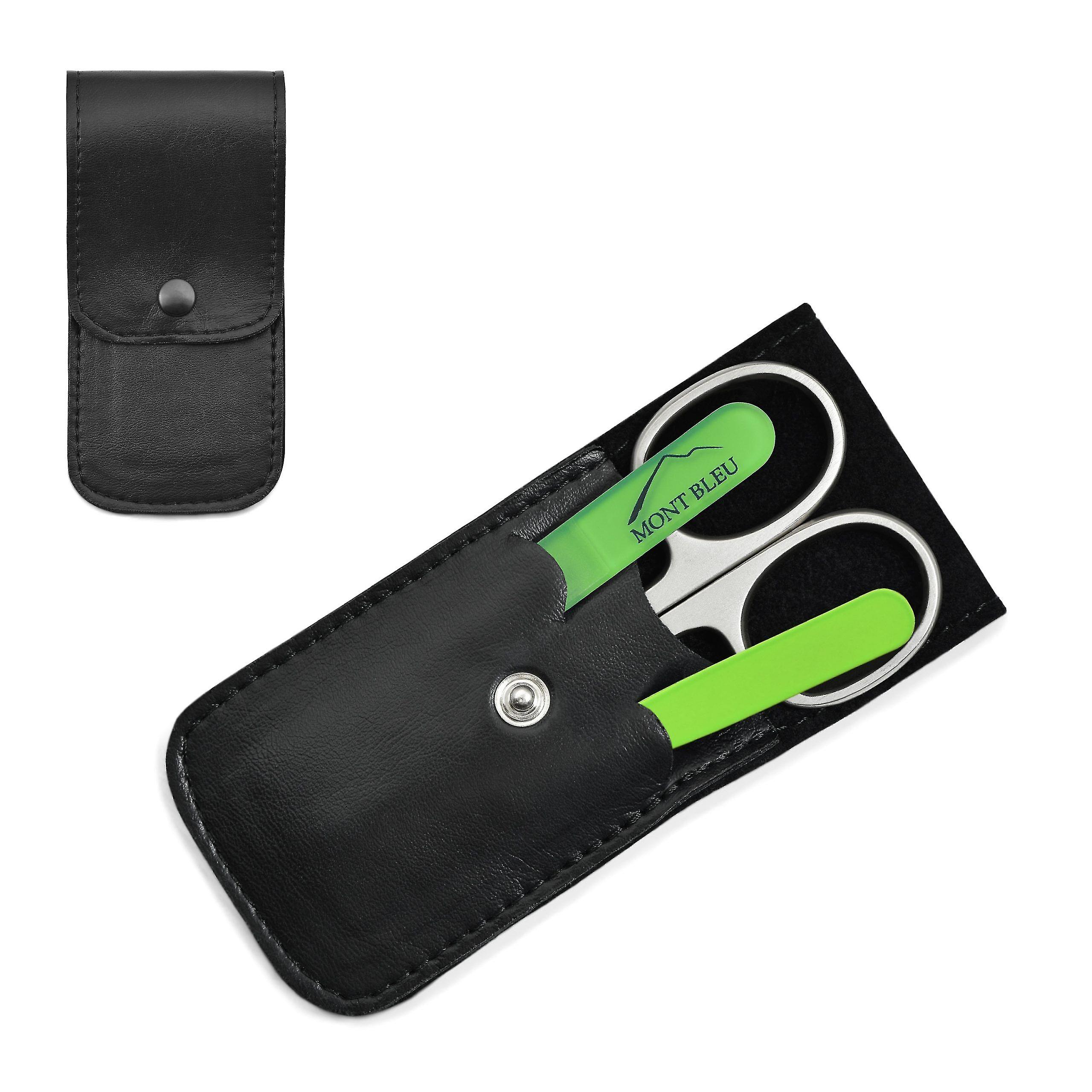 Mont Bleu 3-piece Manicure Set in Soft Leatherette Case, Simple Black - Green