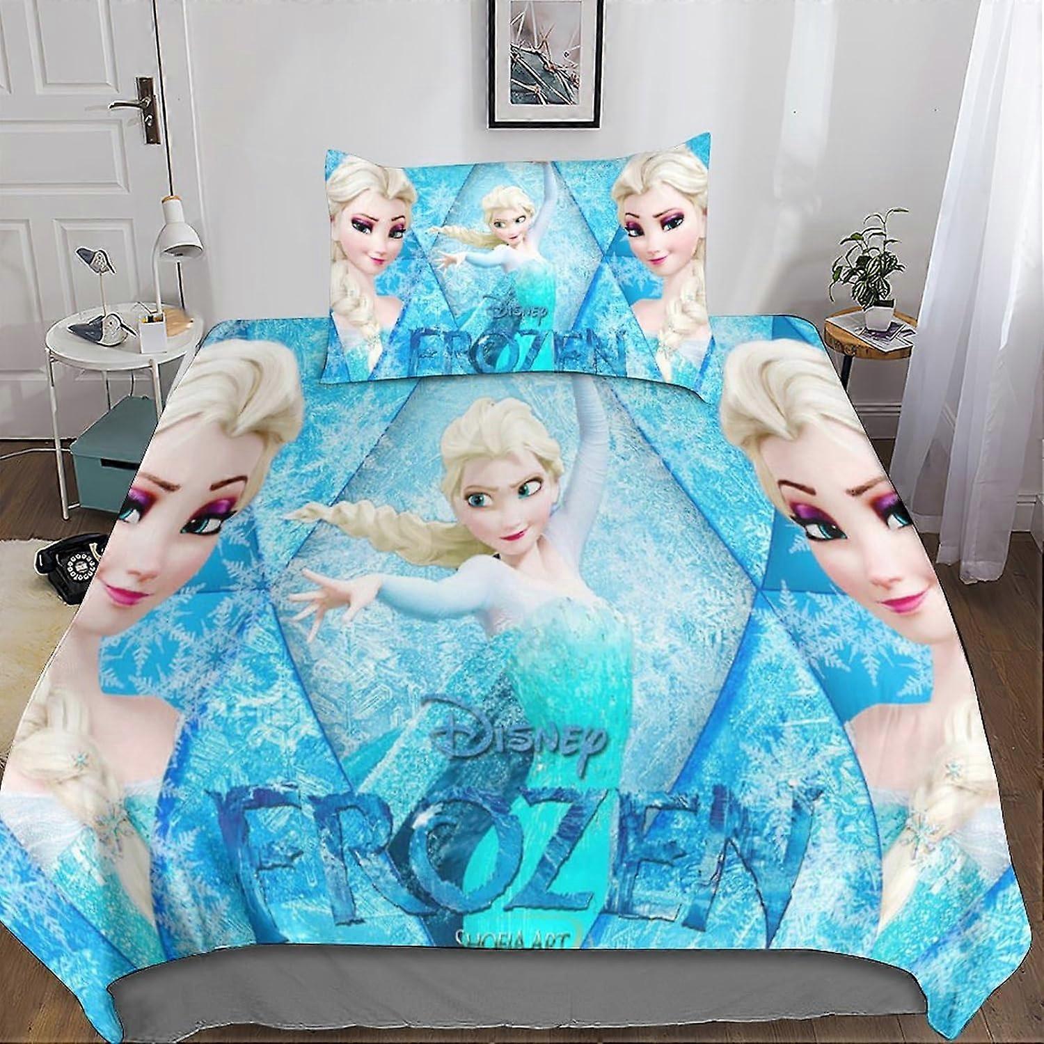 Frozen Duvet Cover 3D Printed 2 Piece Movie Microfiber Bedding Set, Duvet Cover Set with Zipper and Pillowcases Adults Kids Girls Single