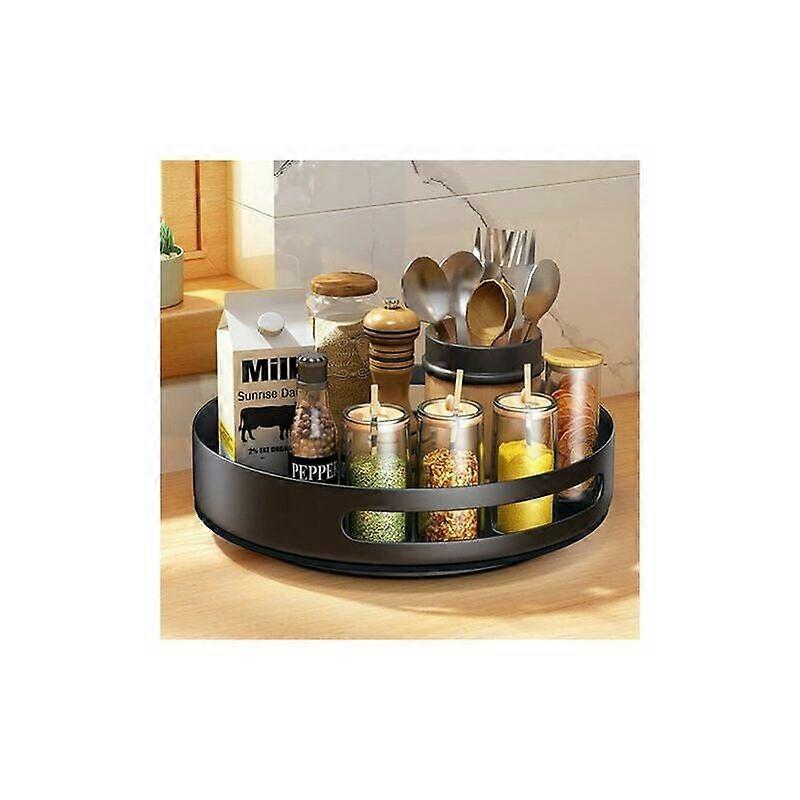 Rotating Spice Rack, 30cm Turntable Rotating Spice Rack Organizer for Cabinet Pantry Kitchen Counter Refrigerator Desk Turntable Organizer Steel (Blac