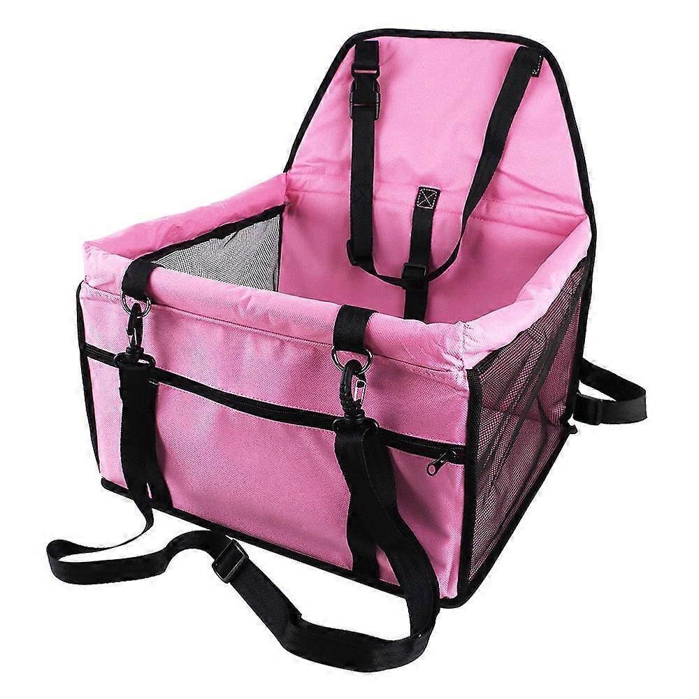 折りたたみ式ペットブースターカーシートキャットカーキャリア、安全リーシュとジッパー収納ポケット付き、サポートバー2本付き、ポータブル小型犬