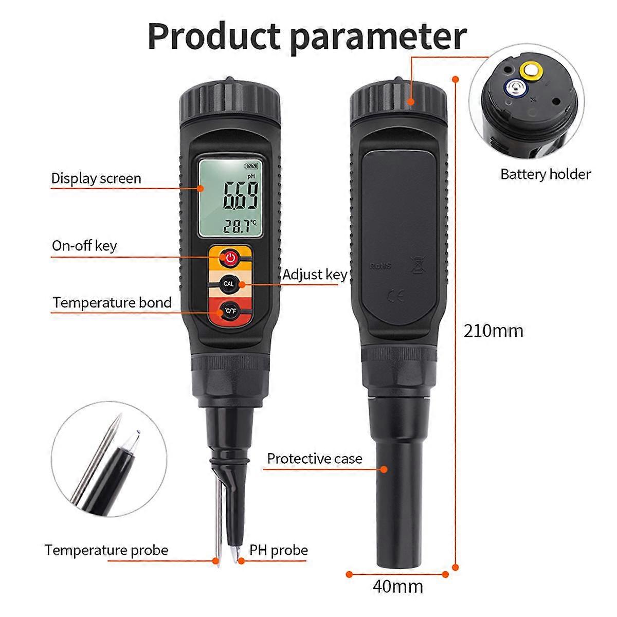 Digital Food PH Meter 0.00-14.00 PH Temp Acidity Tester Dough Soil PH Detector for Meat Cheese Brea