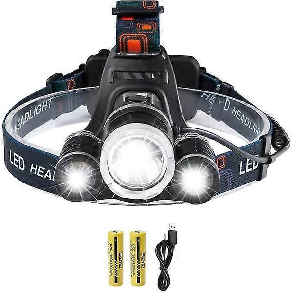 Genopladelig led forlygte, 5000 lumen forlygte, super lys T6 led forlygte, vandtæt forlygte med 2 batterier.