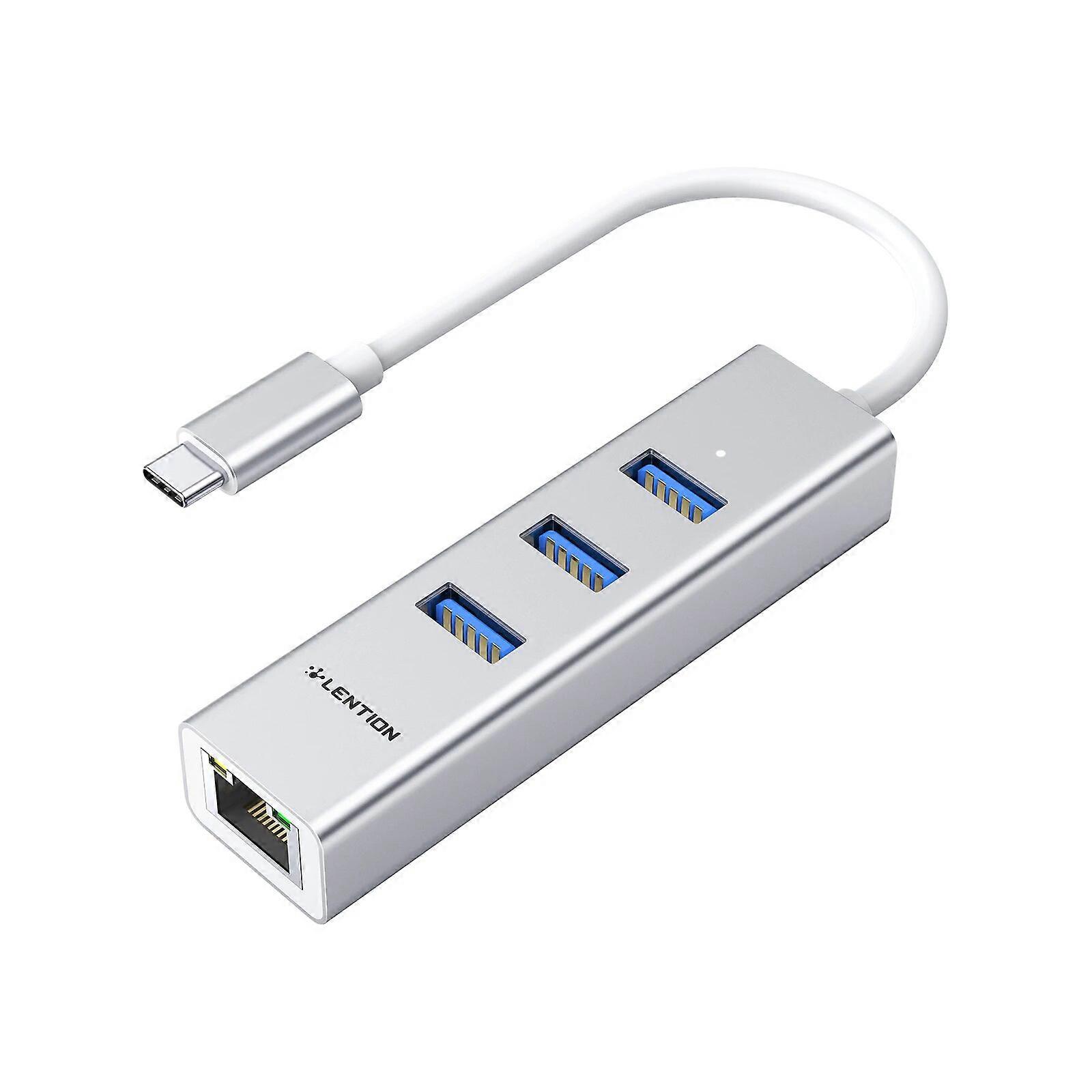 LENTION USB C Hub Ethernet Adapter USB 3.0 Ports RJ45 Network Connector for 2023 2016 MacBook Pro Air iPad Pro USB C Hub Adapter