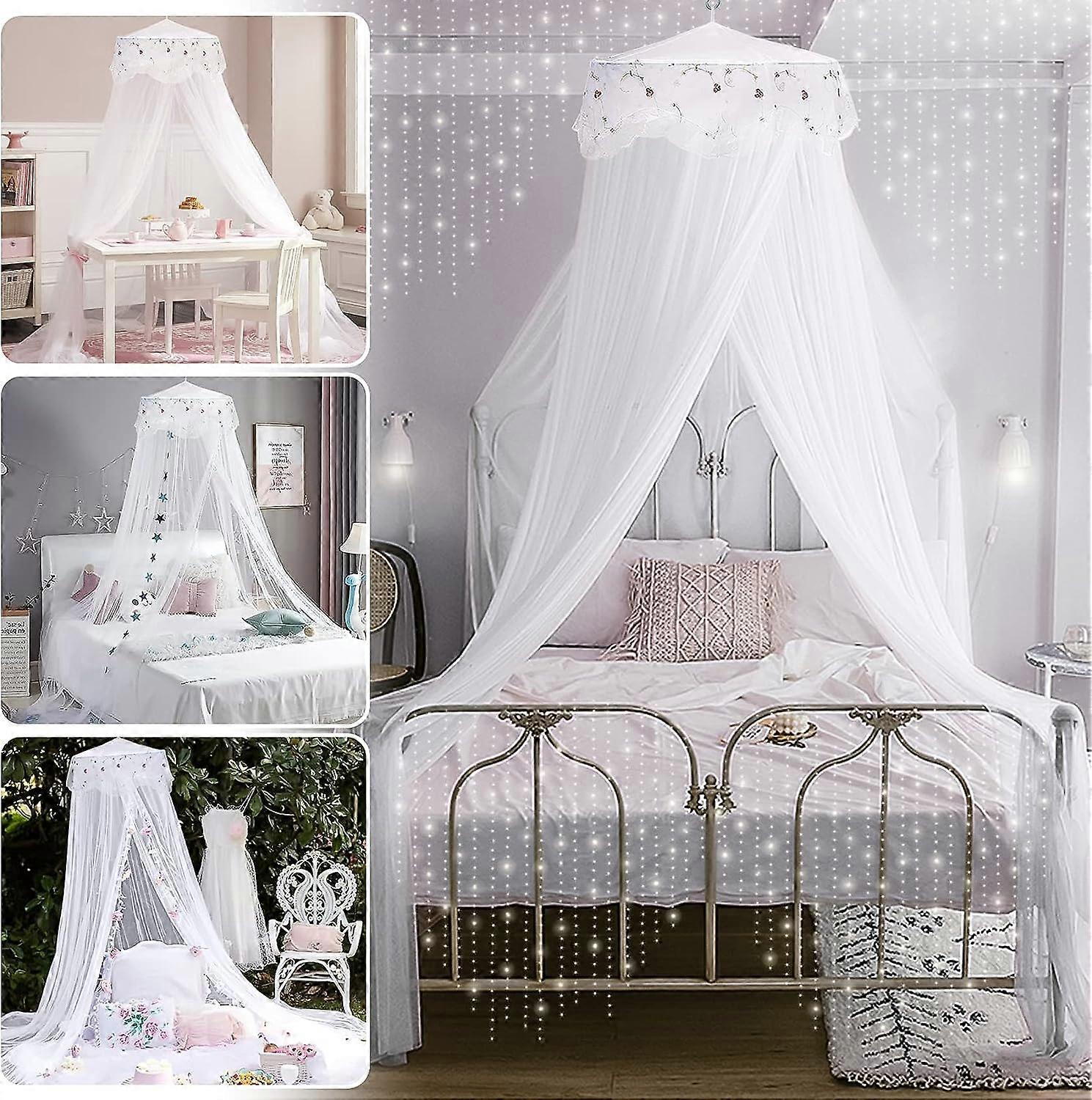 Mosquito Net Canopy, Princess Canopy Mosquito Net Dome Polyester, Decoration (White)