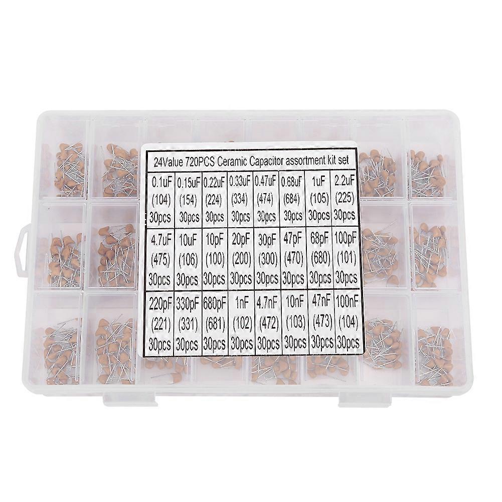 720Pcs 24 Types Ceramic Capacitors Assortment Kit 0.1uf-100nf 50V with Storage Box