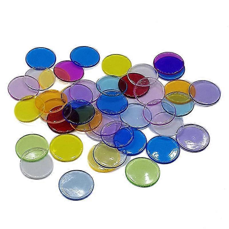 Haloppe 100Pcs 19mm Bingo Chips Transparent Color Counting Math Game Counters Markers WYBEST