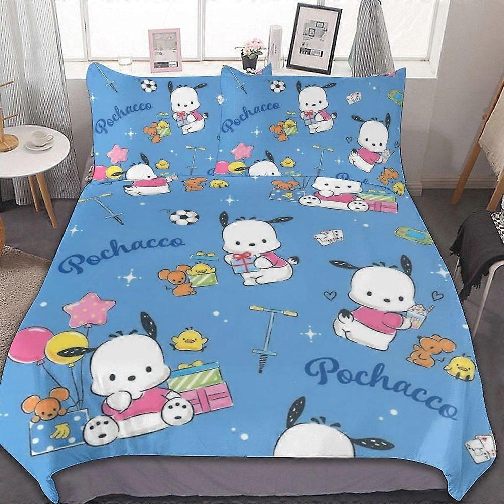 c38 Pochacco Conjunto de capa de edredom Conjunto de cama de 3 peças Macio Quente e confortável Conjunto de cama macia com 1 capa de edredom e 2 fronhas para quarto durante toda a temporada 86