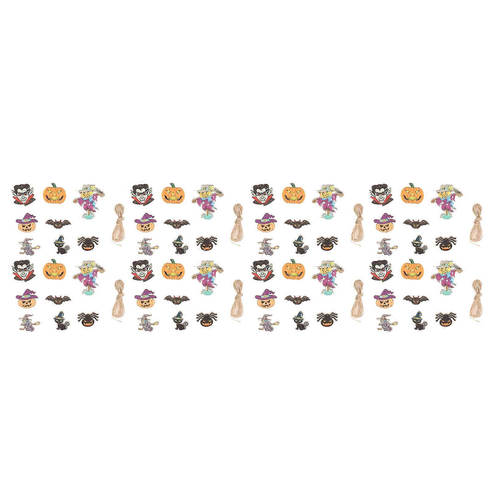 8 Sets Halloween Wood Cutouts DIY Innovative Spider Kittens Pumpkin Bat Witch Vampire Wooden Slices Set