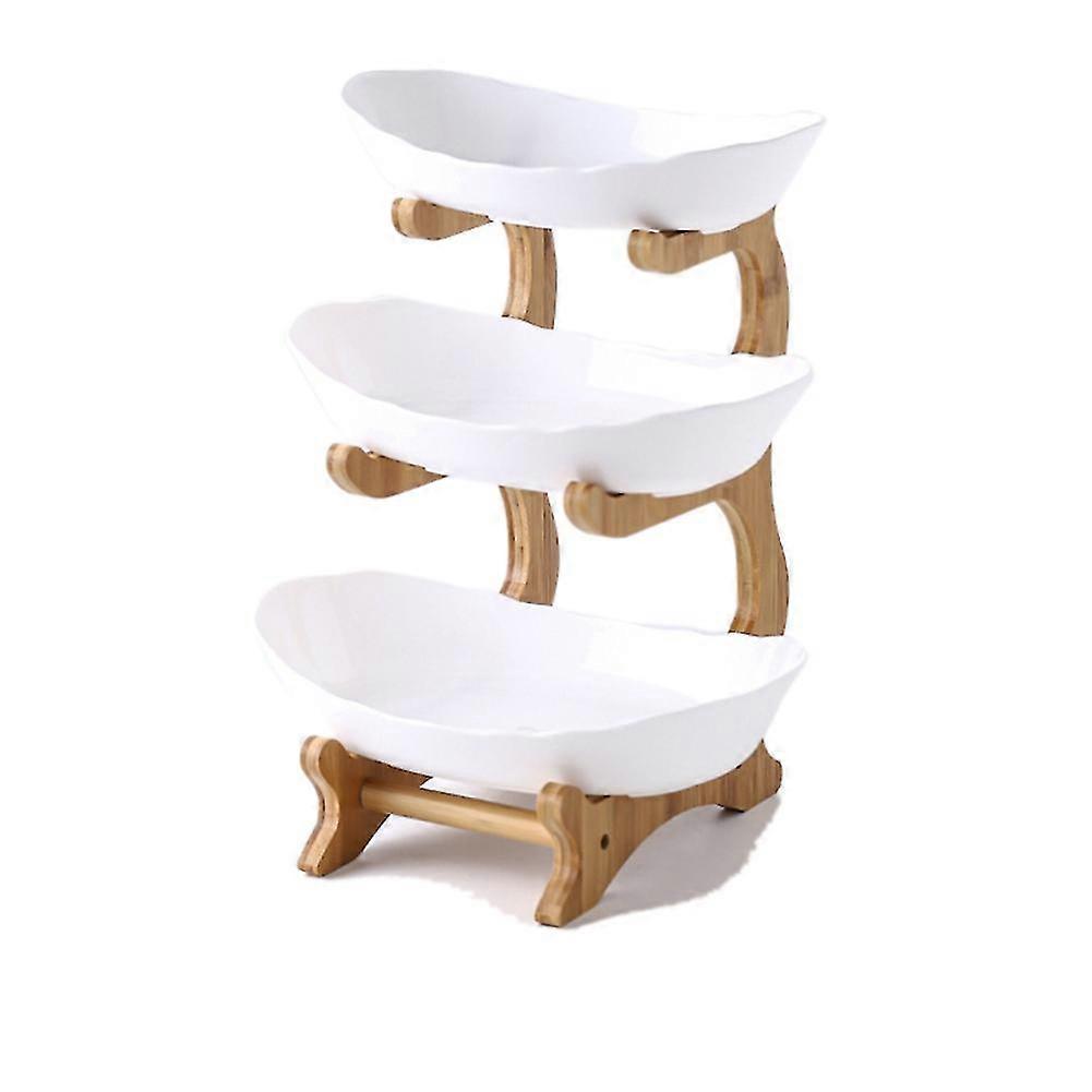 Plato de frutas de 3 niveles con soporte de madera Snacks Candy Kitchen White