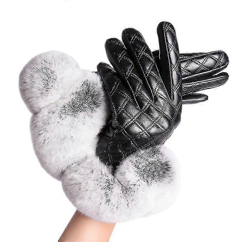 Mulheres quentes pelúcias luvas de pele de ovelha genuína luvas de inverno Luvas touchscreen Fleece Lined Mittens com algemas de pele de coelho