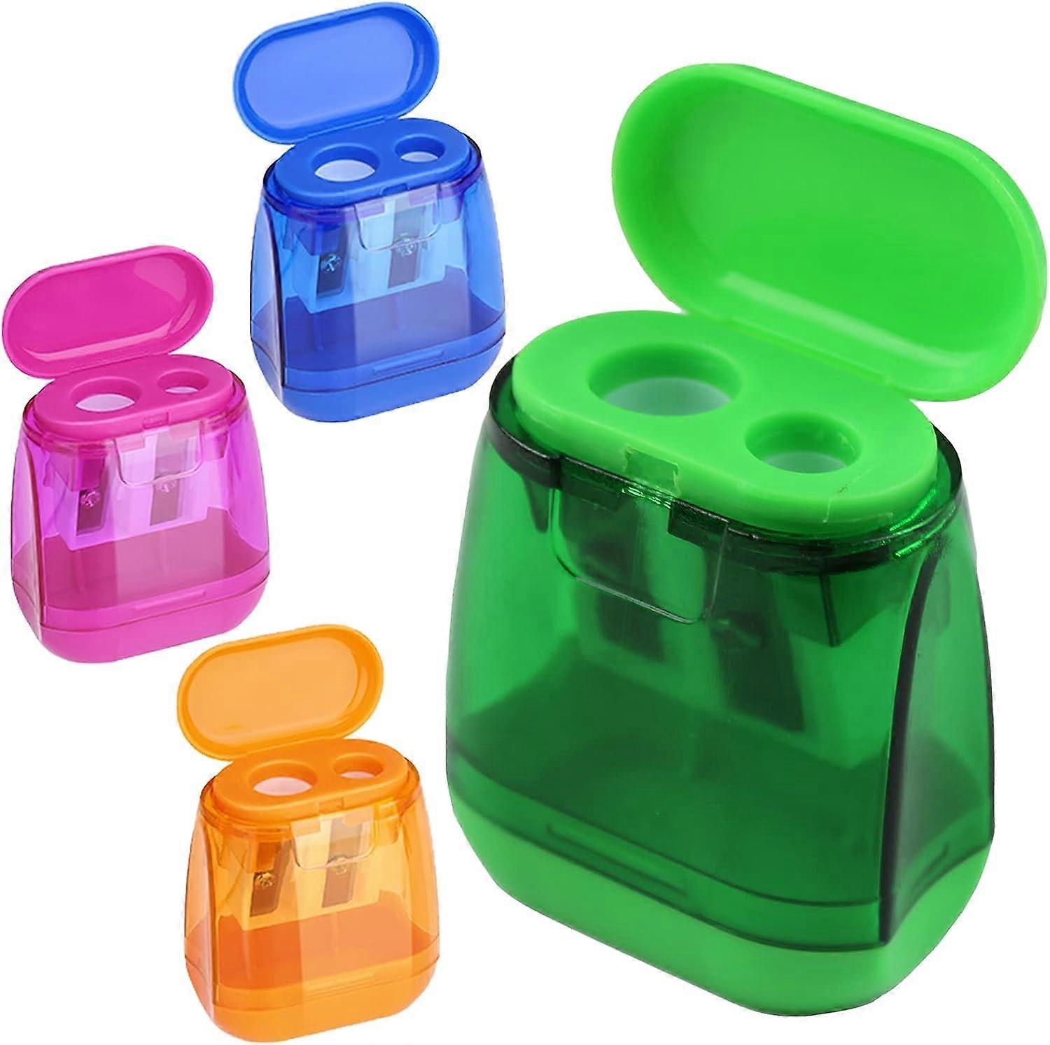 4 Pieces Pencil Sharpener, Children's Pencil Sharpener, Pencil Sharpener with Reservoir, Double Hole Pencil Sharpener, Reservoir Pencil Sharpener, Pla