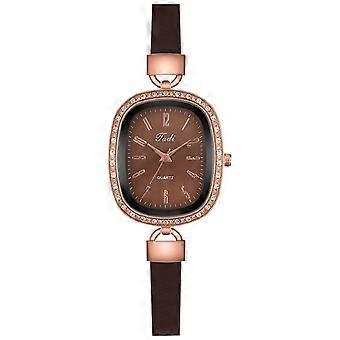 Women Diamond-studded Oval Compact Retro Literary Digital Leather Watch