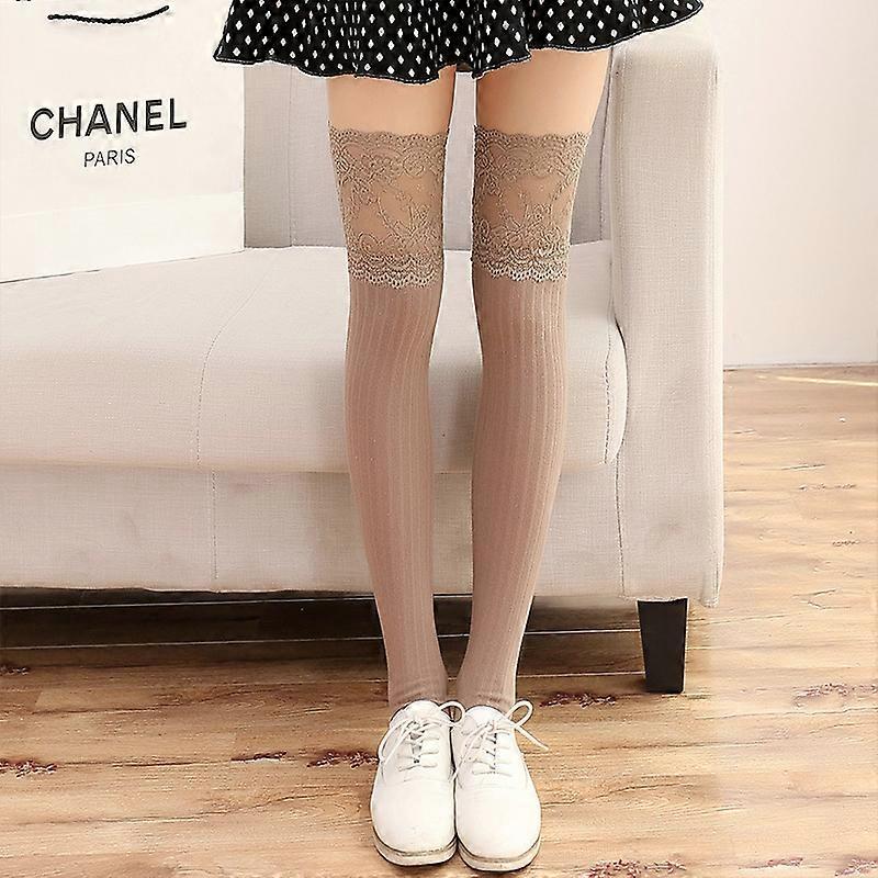 Women Lace Over Knee Long Boot Socks Solid Thigh-High Stockings