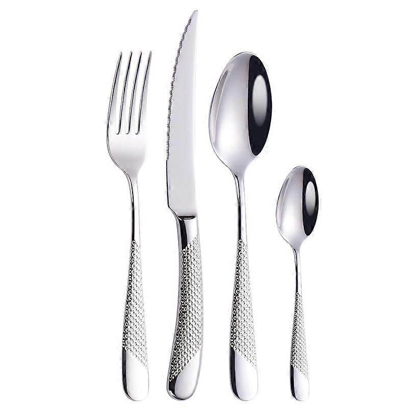 4  Piece Modern Black Hammered Silverware Set