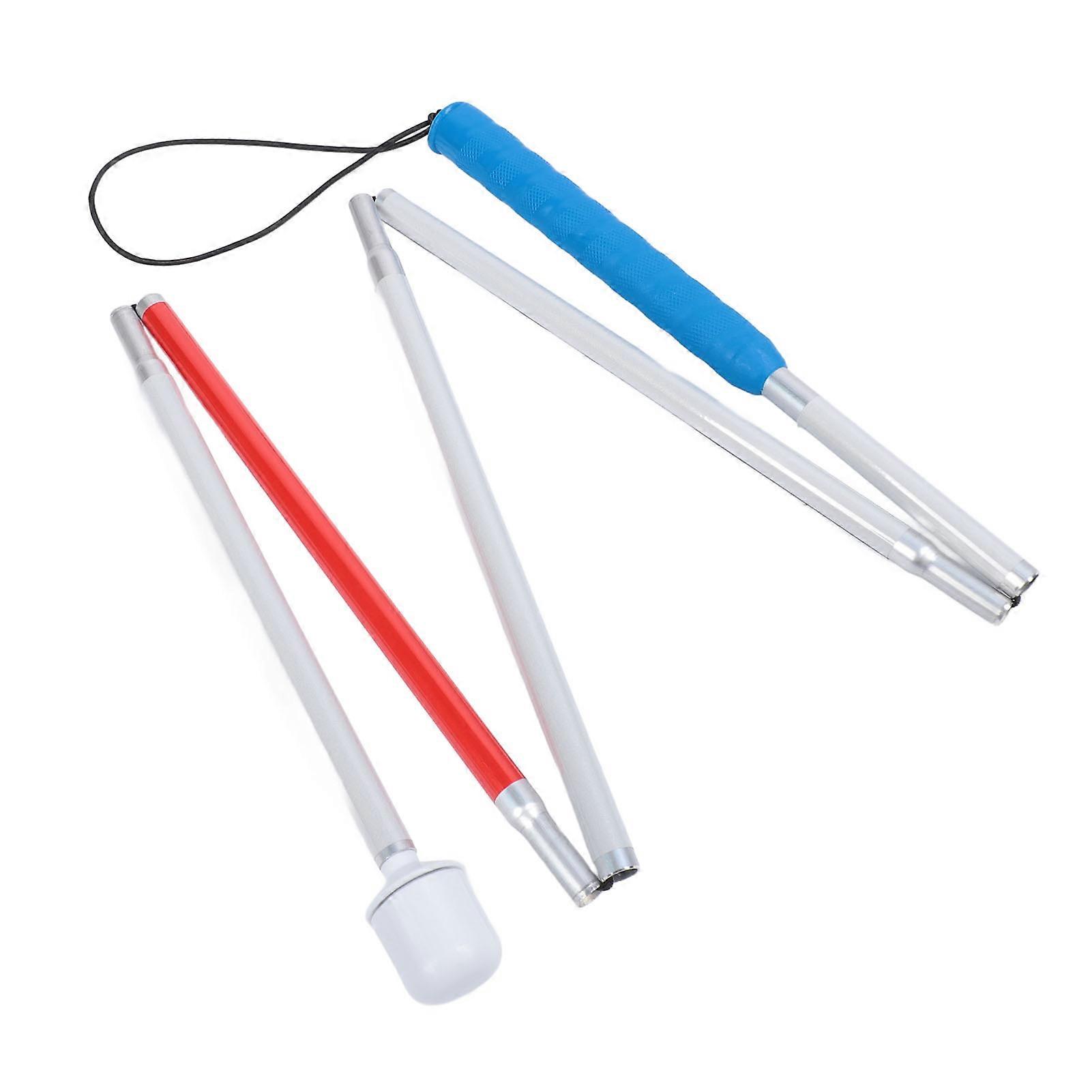 Folding Walking Pole Aluminum Alloy Collapsible Anti Slip Reflective Blind Cane Folds Down 5 Sections Walking Stick for Elderly Blue Red