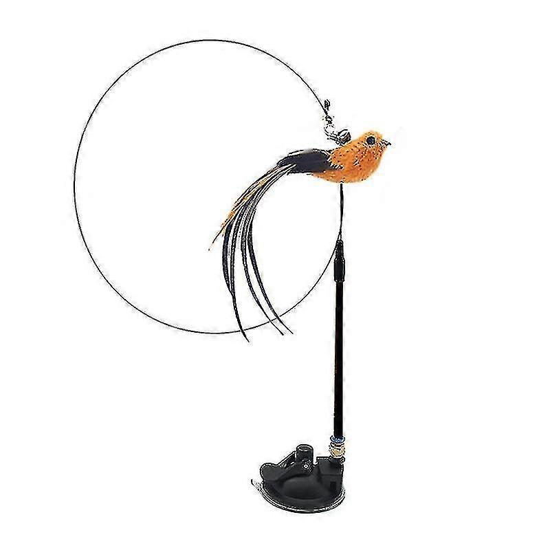 Cats Toy Feather Stick With Suction Cup Funny Simulation Bird With Bell Toys For Cat Interactive