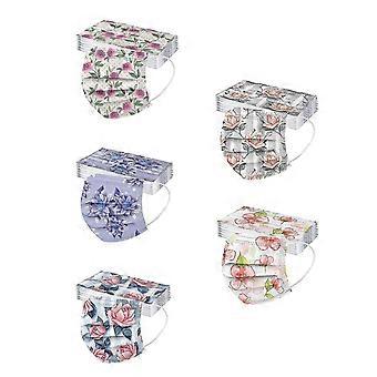 Masks 50pcs flower printing-adult disposable christmas mask 3 layer earring face mask