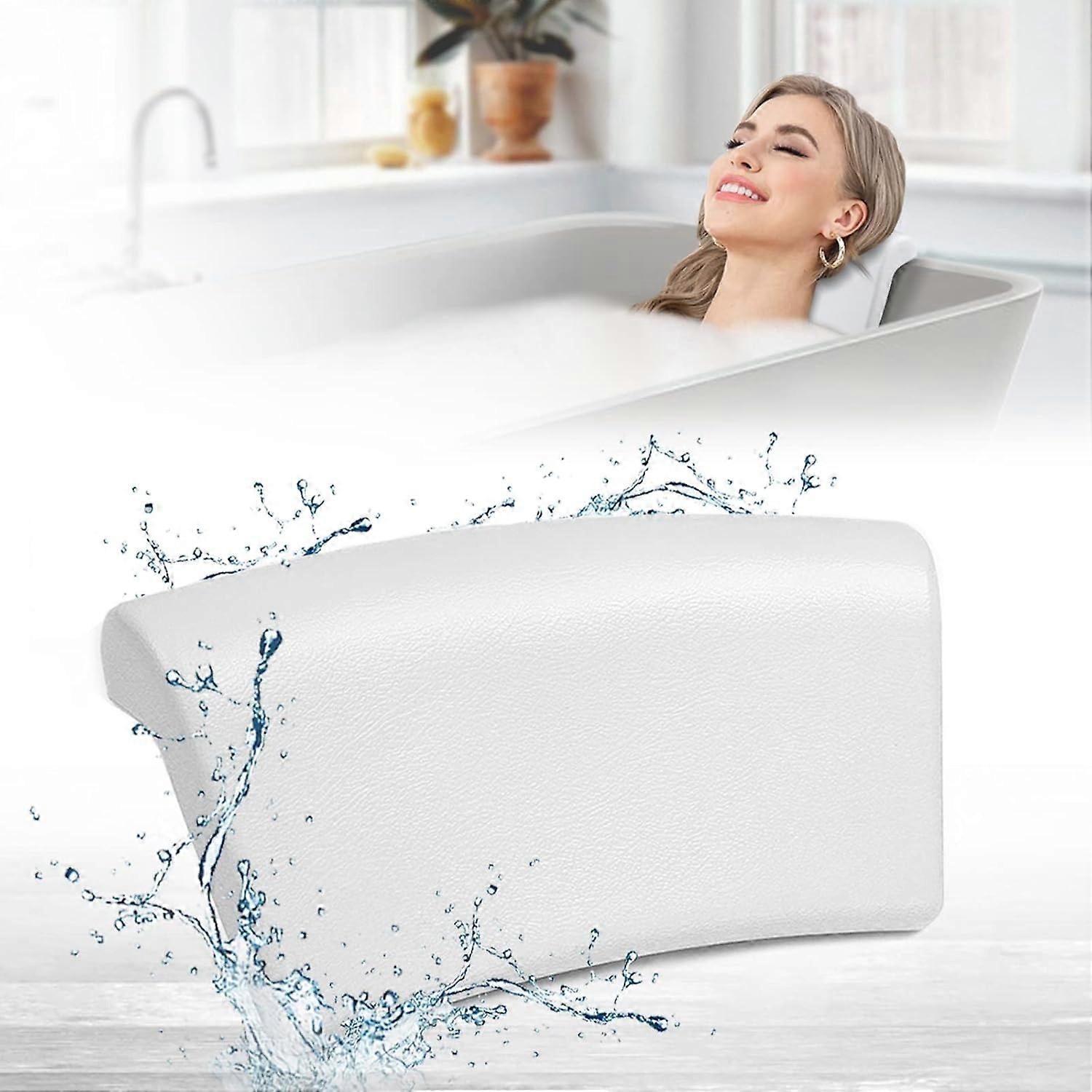 Bath Pillow Waterproof PU Bath Cushion, Head and Neck Support, White