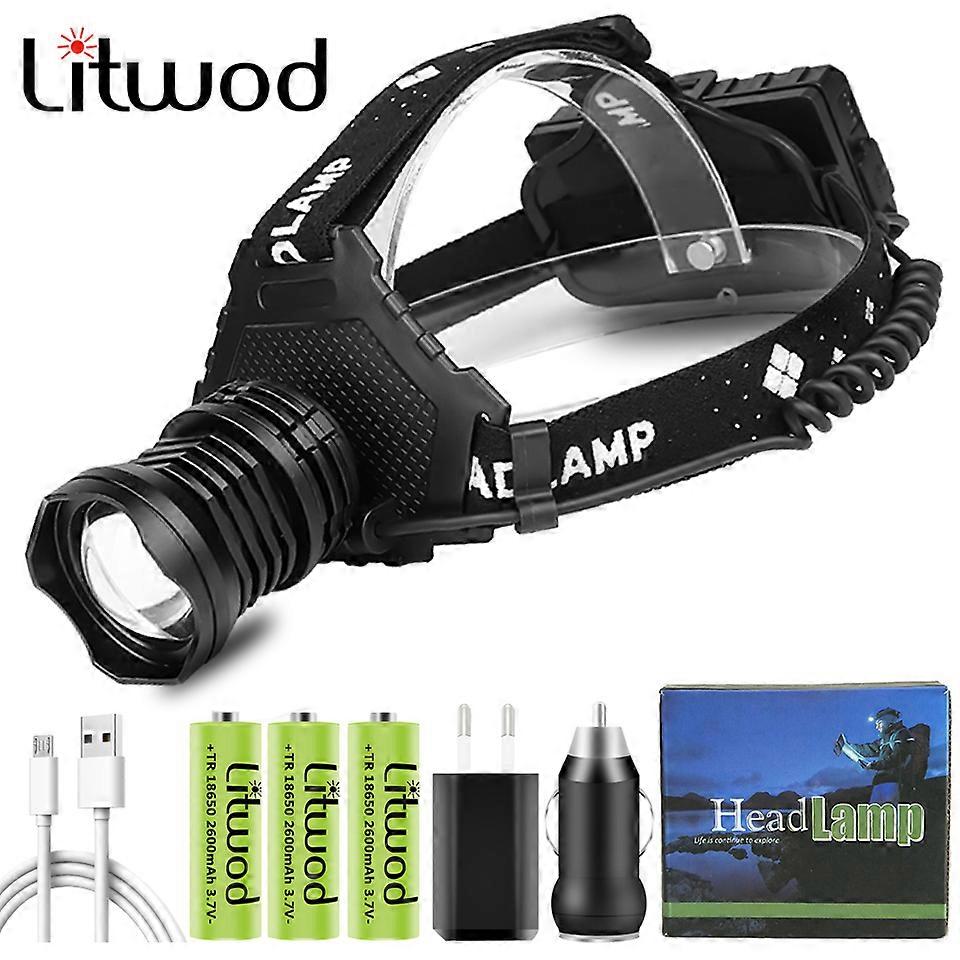 Xhp90 Led Headlamp Headlight Power Bank Head Lamp Flashlight 3 Pcs 18650 Battery Bulbs Zoom in / Out Lithium Ion  10 Hours