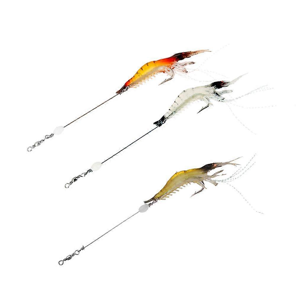 Shrimp Bait Set 3Pcs Angelköder Kit Weiche Köder Silikon Leuchtende Angelköder mit Haken Angelgerät