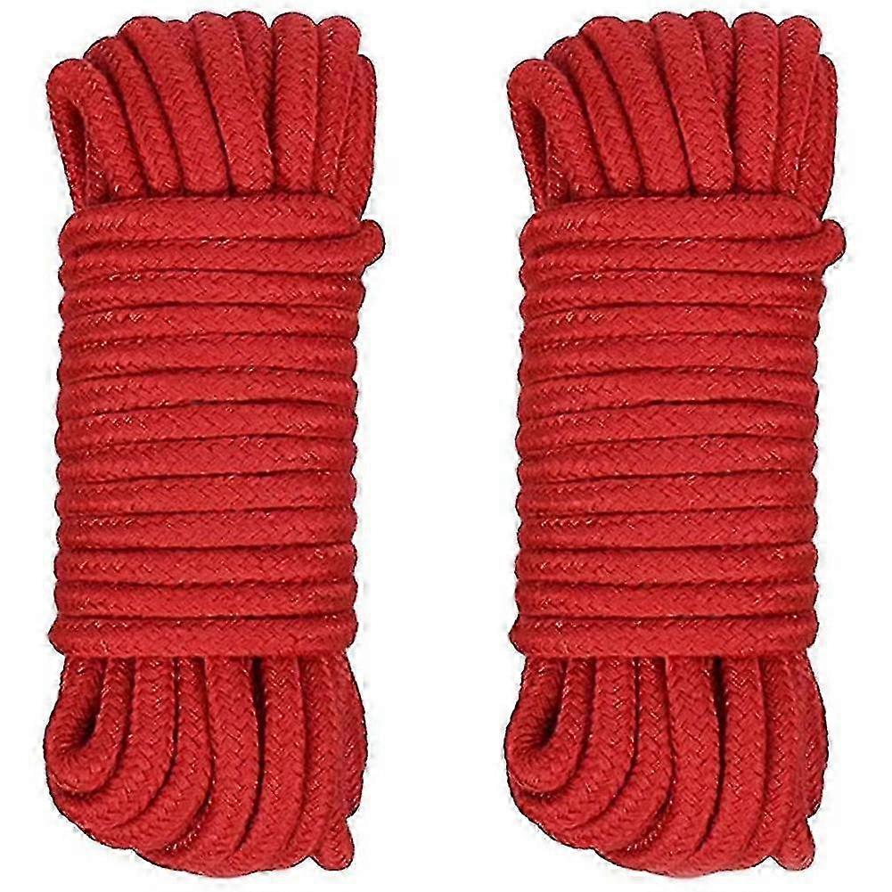2 Pcs Red Cotton Rope, 8mm Multi Purpose Strong Soft Tying Cord For Camping Boating Crafting, 10m/3