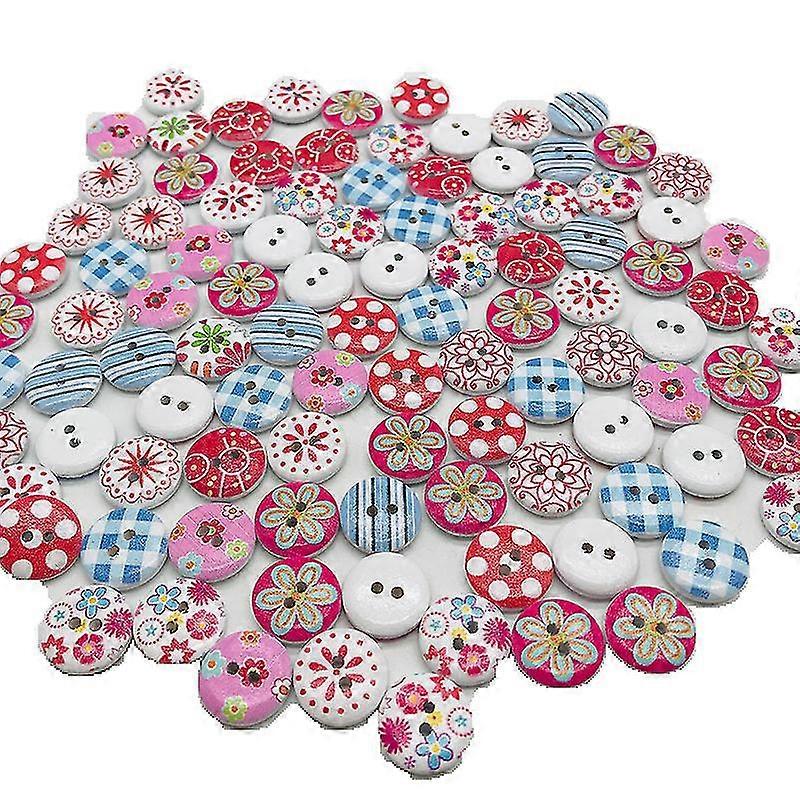 Pack Of 200 Buttons For Crafts/sewing,  Mixed With Coloured Wooden Buttons, 15 Mm