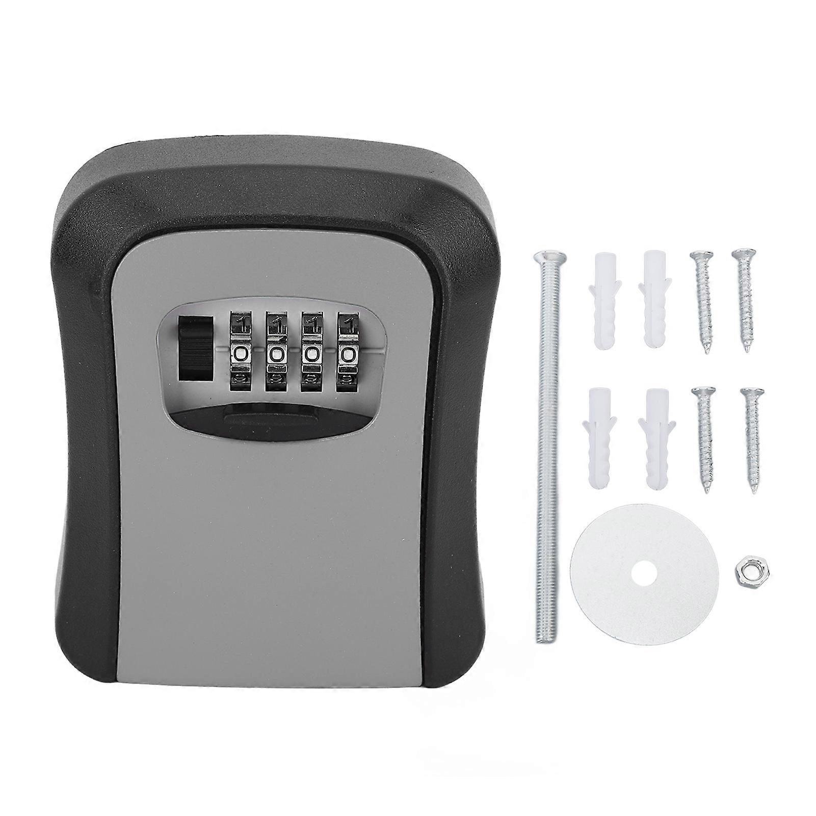 תיבת נעילת מפתח סגסוגת ניידת רכובה על הקיר 4 ספרות שילוב מפתחות כספת כספת תיבת נעילה למוסך ביתי חיצוני אפור (YMCAT)