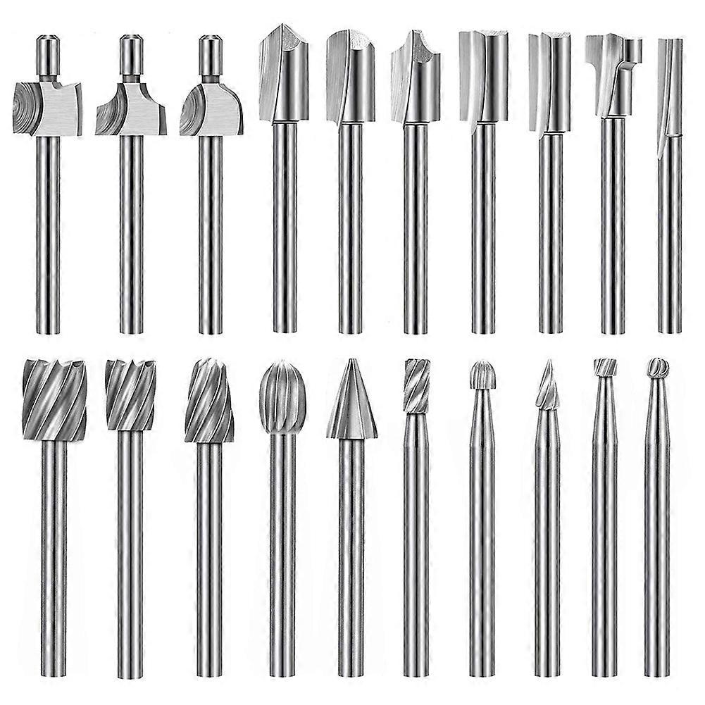 20Pc HSS Router Carbide Engraving Bits for Router Bit Set 1/8 Inch(3mm) Shank for Rotary Tools