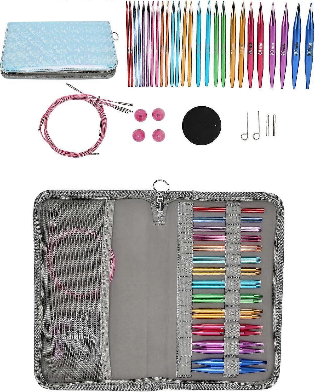 Circular Knitting Needles, 26PCS 3-10mm Interchangeable Knitting Needles, Metal Circular Knitting Needles Set with Storage Bag for Beginners