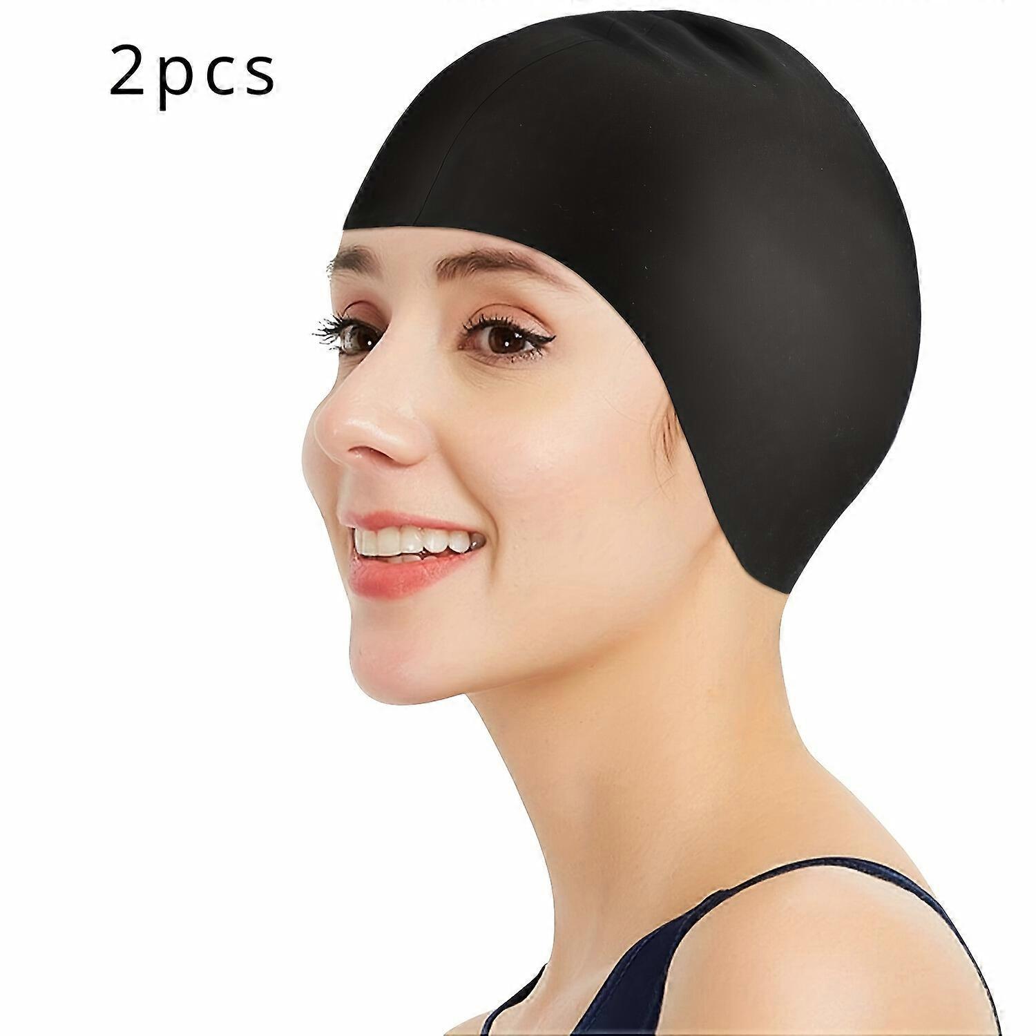 2pcs Silicone Swimming Cap Durable Non-Slip Waterproof Long Hair Protect Ears Unisex