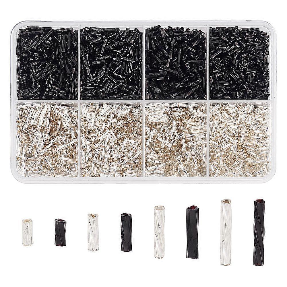 1692Pcs 8 Styles Glass Twisted Bugle Beads Metallic Colours Mixed Color 5~12x2mm Hole: 0.5mm