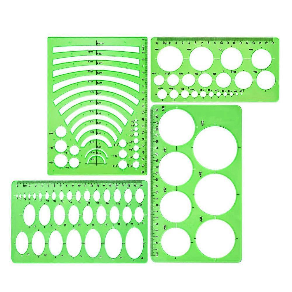 4 Pieces Template Plastic Rulers Circle Oval Circle Radius Drawing Templates for Office and School